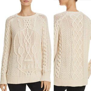 AQUA Cream Fisherman Skull Cableknit Sweater Cotton/Acrylic Knives Out Edgy sz M